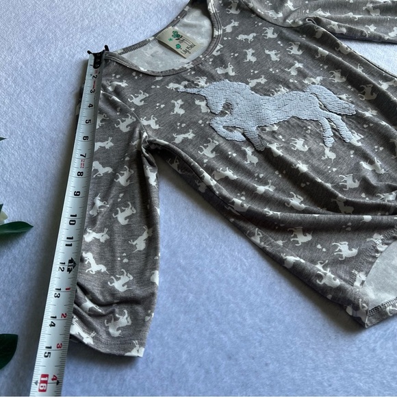 Lily Bleu Sz 8 Girl’s Unicorn 3/4 Ruched Sleeves Gray - Picture 4 of 9